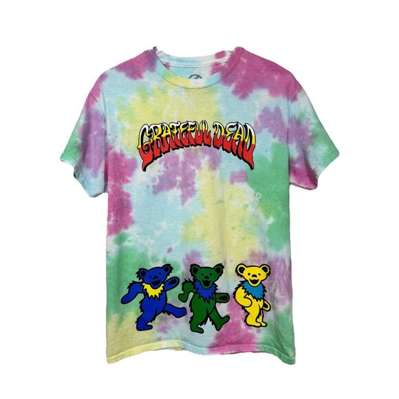 Grateful Dead Dancing Bears Tie Dye Graphic Band Tee S/M Oversized Boho Hippie - Picture 1 of 5
